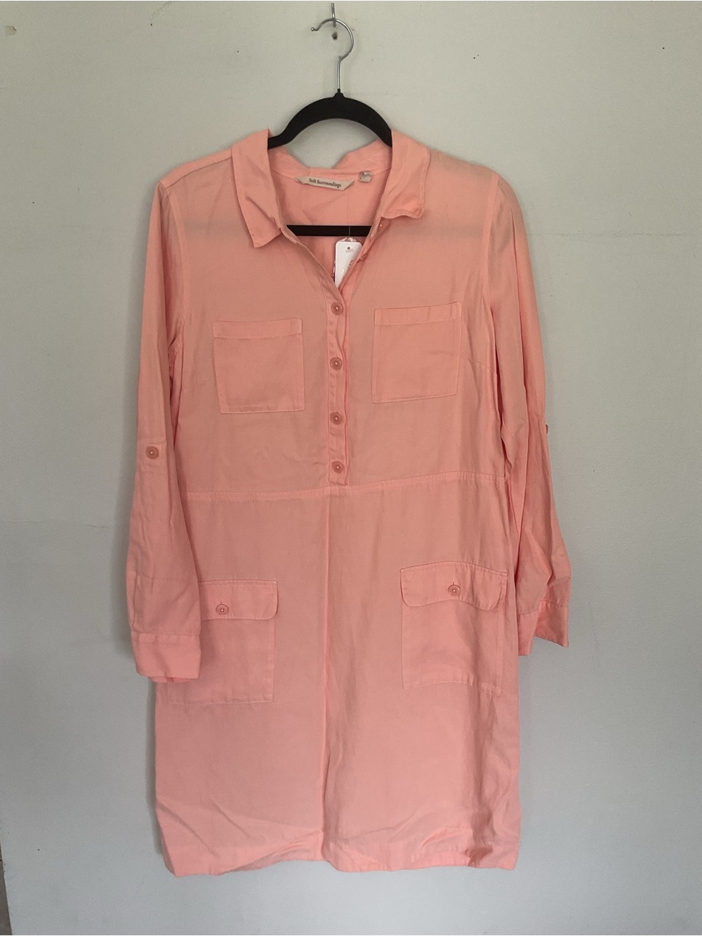 Soft Surroundings dress NWT $120 small linen blend peach kiran shirt dress